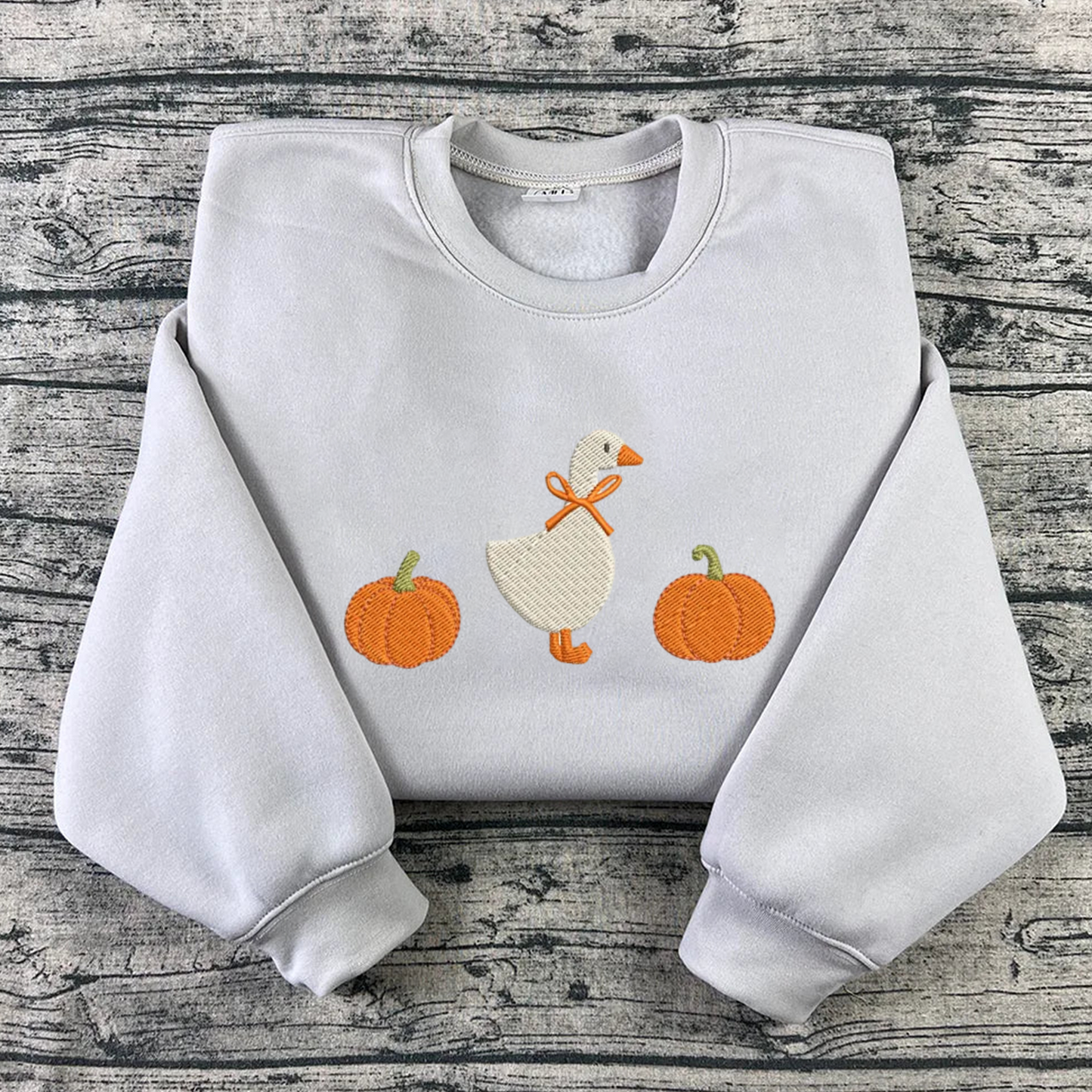 Goose Pumpkin Embroidered Sweatshirt, Autumn Sweatshirt, Bow Embroidered T Shirt, Sweatshirt For Woman Gift.