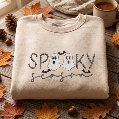 Spooky Season Ghost Sweatshirt Embroidered, Halloween Sweatshirts, Fall Embroidered T Shirt, Sweatshirt For Her.